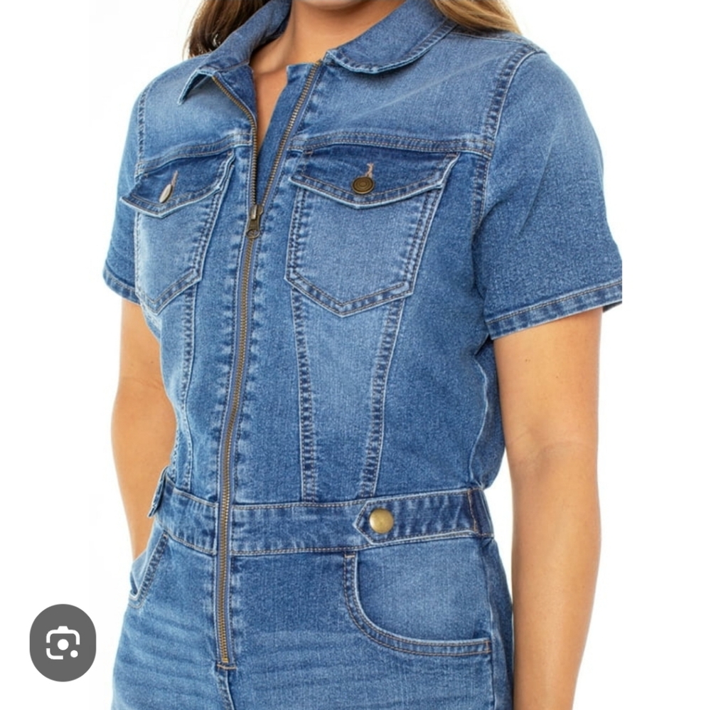 Denim Short Sleeve Jumpsuit